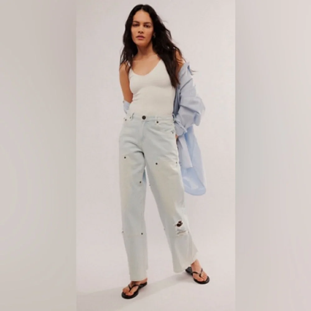Free People One Teaspoon Jackson Mid Waist Wide Leg Denim Jeans Le Surf 90s - Picture 2 of 11